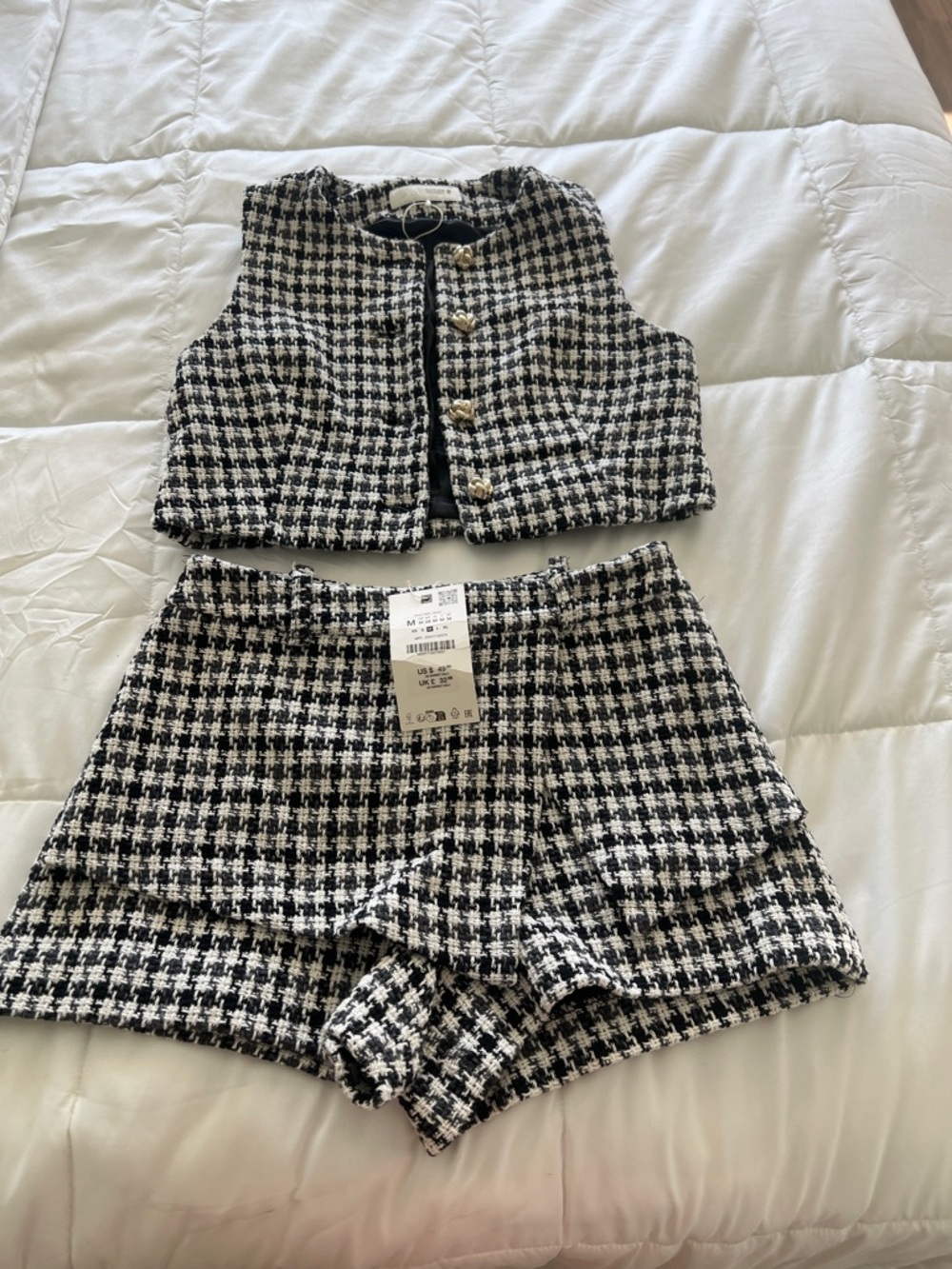 Zara Black & White Houndstooth Shorts Skort Set
